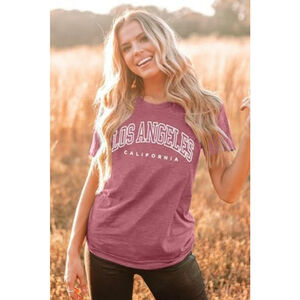 SHEIN Women's Los Angeles California Pink Graphic Oversized T-Shirt Top NIB